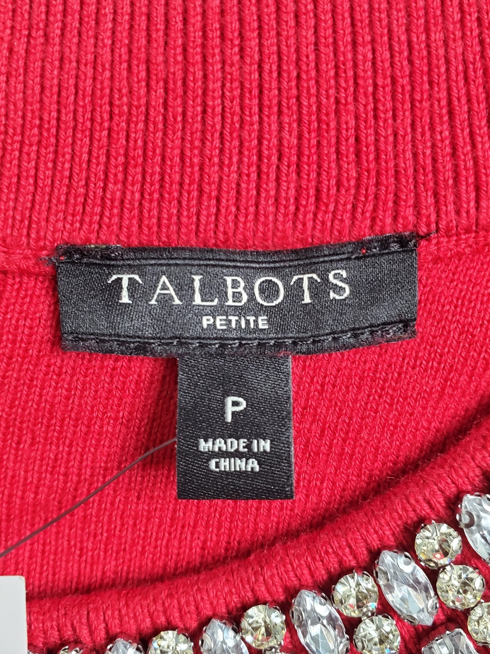 Talbots Women's Embellished Cotton Blend Sweater, Red (Size Petite) - Picture 6 of 7